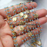 Turquoise Beaded Rosary Chain, Rondelle Faceted 2-2.5mm Gold Plated Chain, Jewelry Findings – SELLING BY FOOT